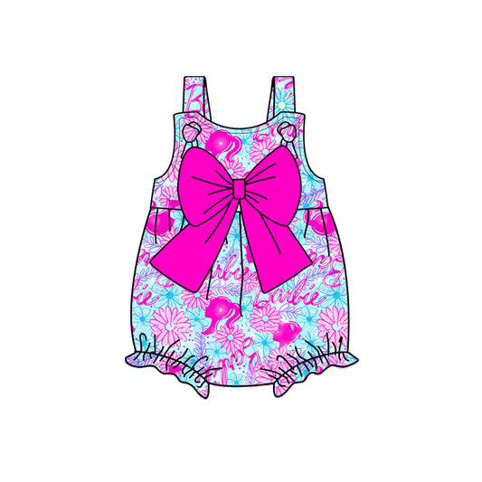 Preorder(moq 5)Baby Infant Girls Pink Doll Bows Flowers Straps Rompers
