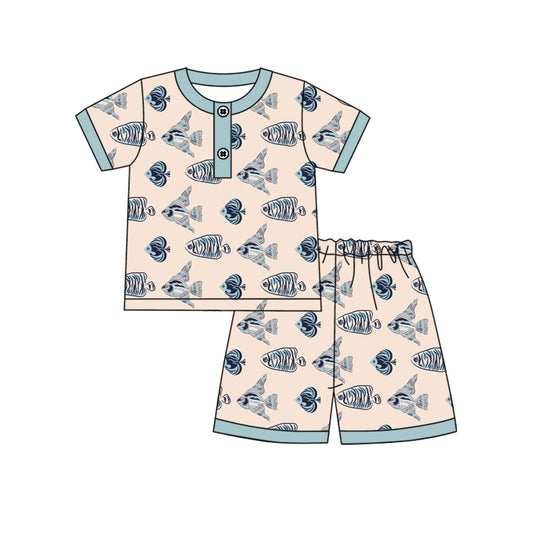 Preorder (moq 5)Baby Boys Fish Cute Summer Shirt Top Shorts Pajamas Clothes Sets