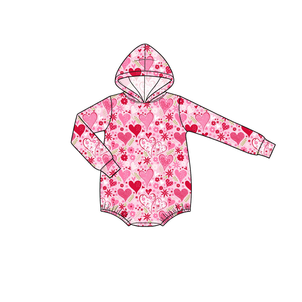 Preorder moq 5 Baby Girls’ Fall Valentine’s Day Pink Heart Long-Sleeve Hooded Romper