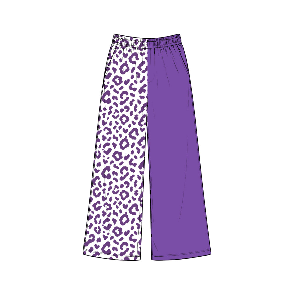 Preorder (moq5) Baby Girls Purple Leopard Pockets Flare Pants Bottom