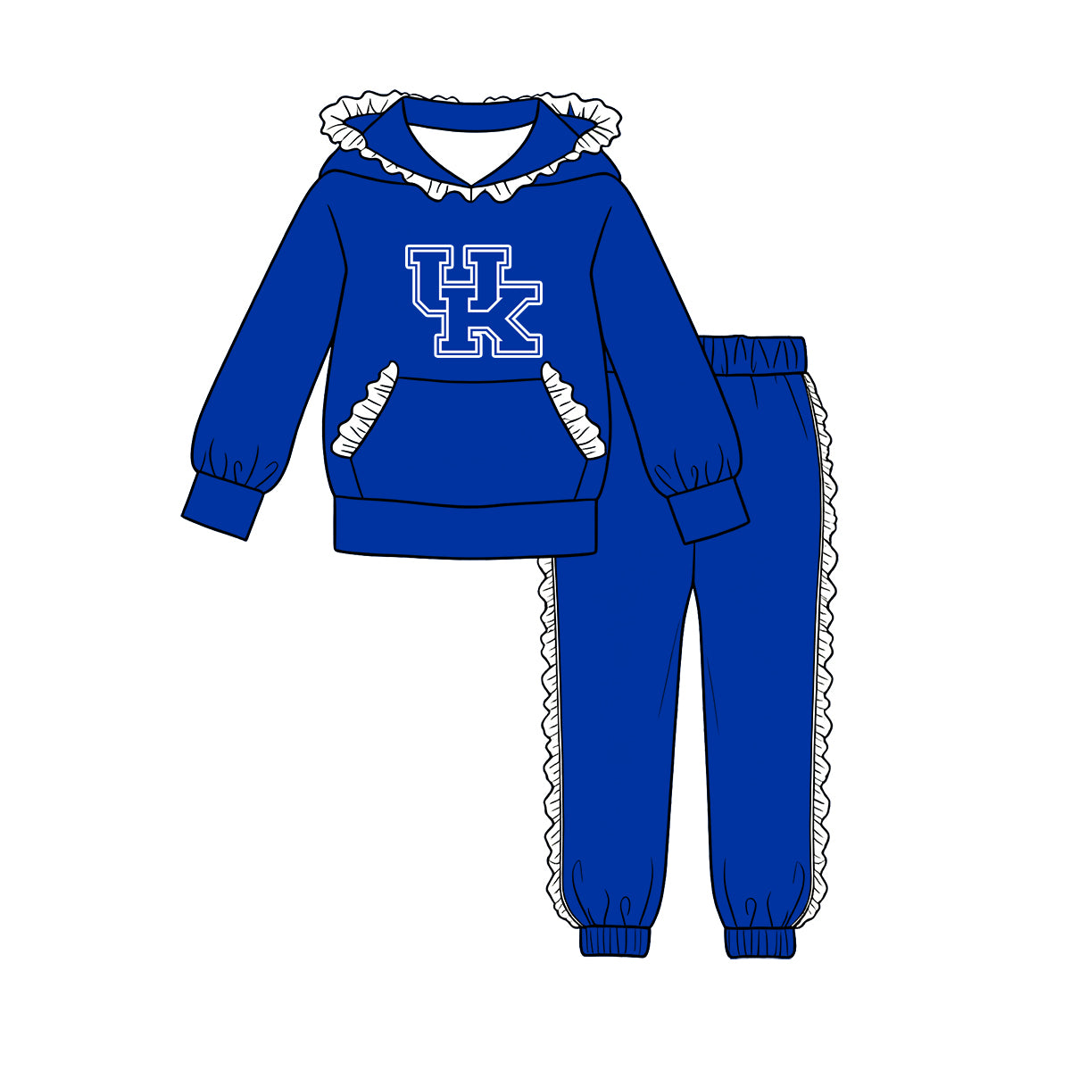 Preorder (moq 5) Baby Girls’ BlueTeam Pocket Hoodie & Ruffle Joggers Set