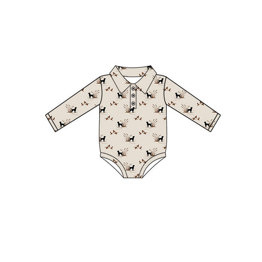 Preorder (moq 5)Baby Boys Long Sleeve Dogs Ducks Hunting Button Rompers