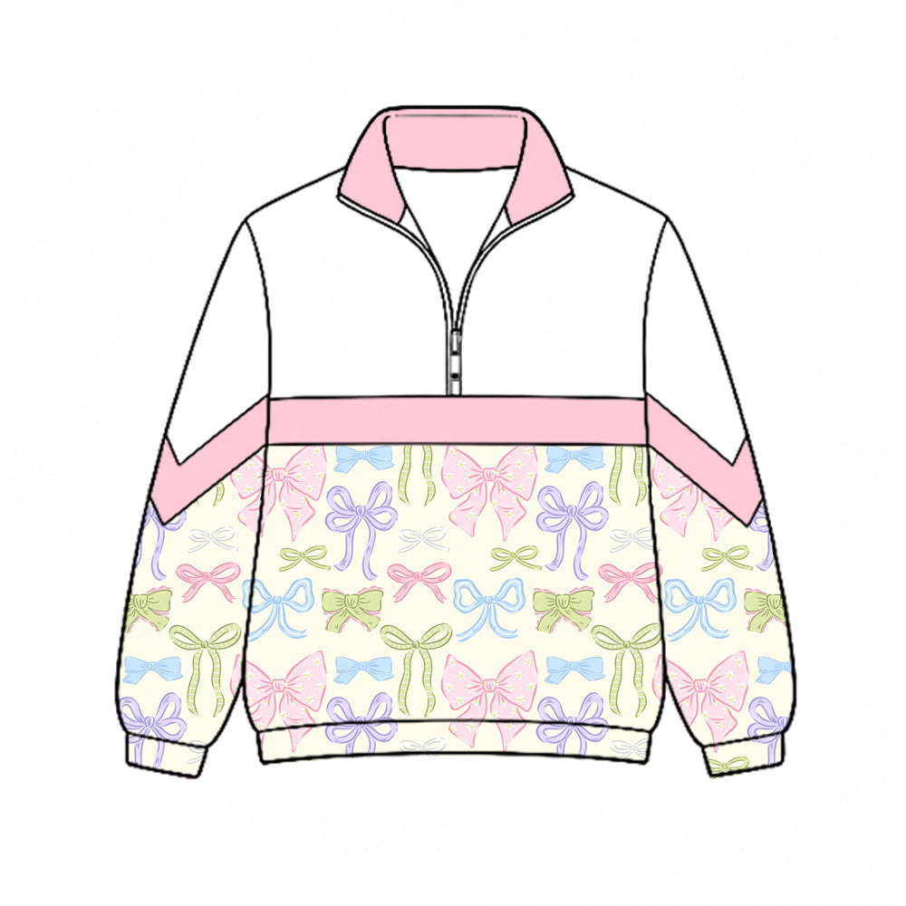 Preorder (moq 5)Baby Girls Colorful Bows Fall Zip Pullovers Top