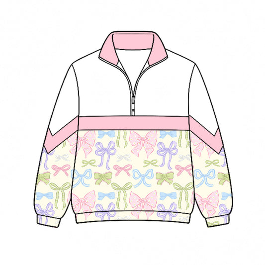 Preorder (moq 5)Baby Girls Colorful Bows Fall Zip Pullovers Top