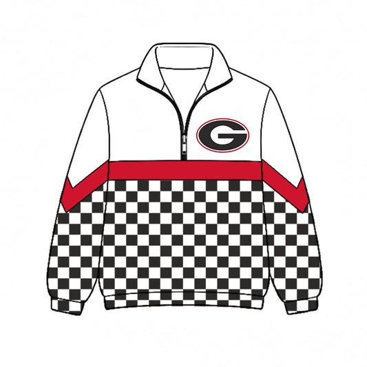 Preorder (moq 5)Baby Boys Black Checked G Team Zip Pullovers Top