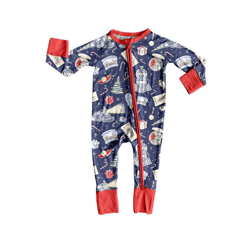 Preorder (moq 5)Baby Boys Gifts Candy Cane Christmas Zipper Footie Rompers