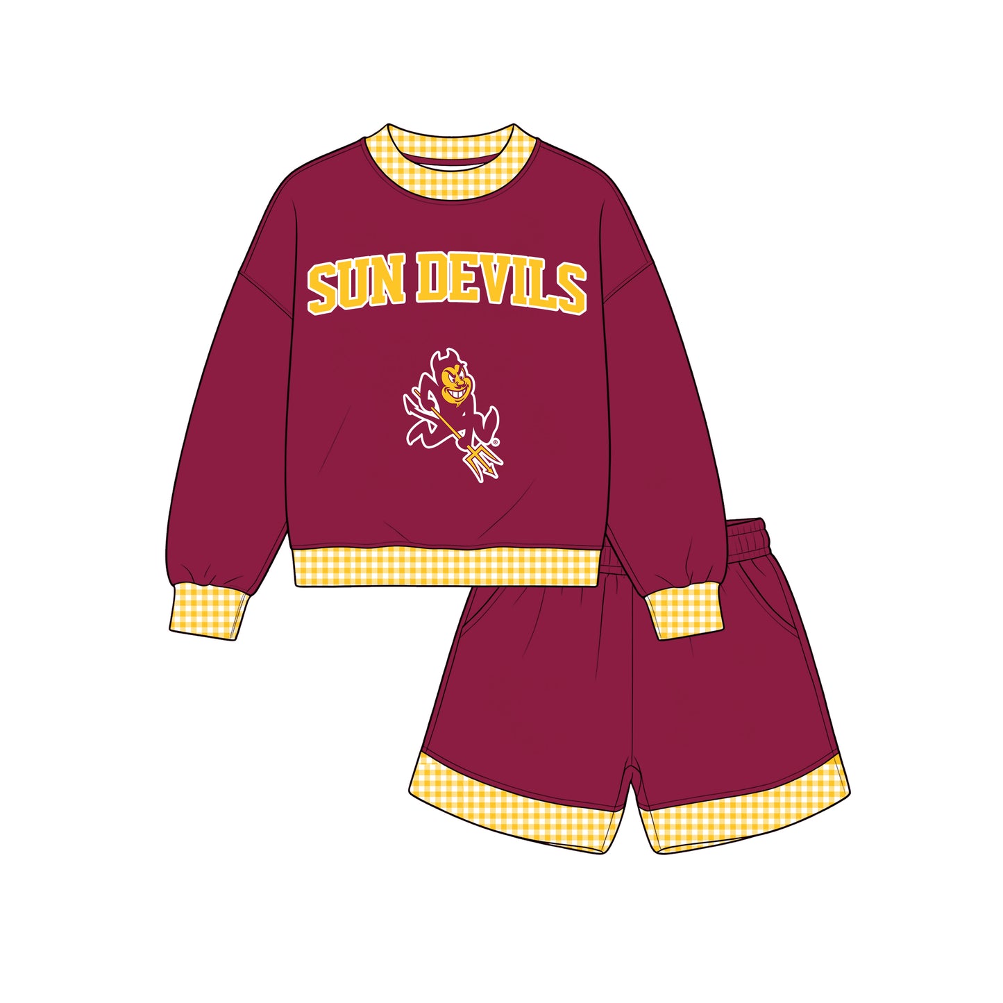 Preorder(moq 5)Baby Boys Long Sleeve Sun Devils Top Pockets Shorts Team Clothes Sets