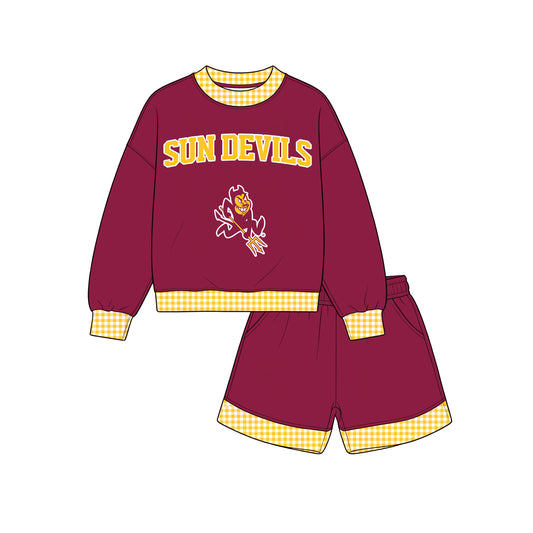 Preorder(moq 5)Baby Boys Long Sleeve Sun Devils Top Pockets Shorts Team Clothes Sets