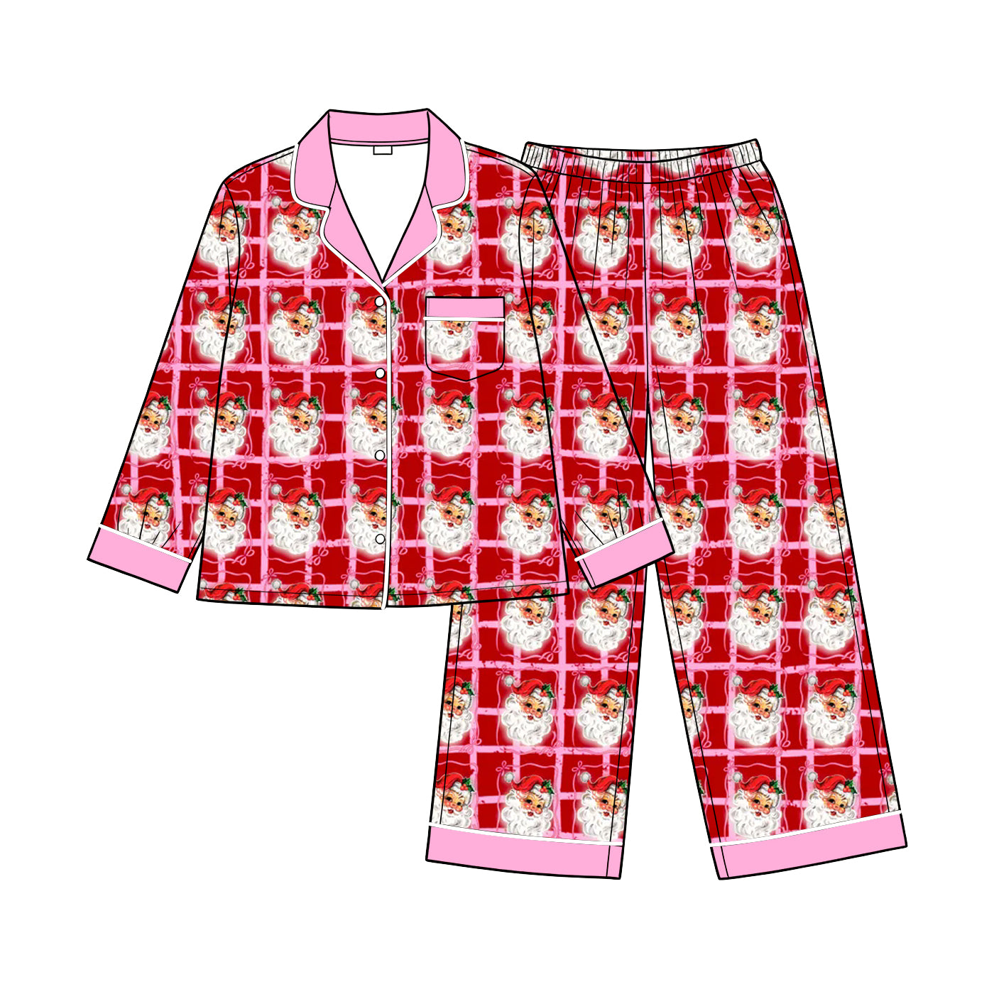 Preorder(moq 5) Women Christmas Pajama Set 2-Piece V-Neck Elastic Waist Breathable Casual  Full-Length