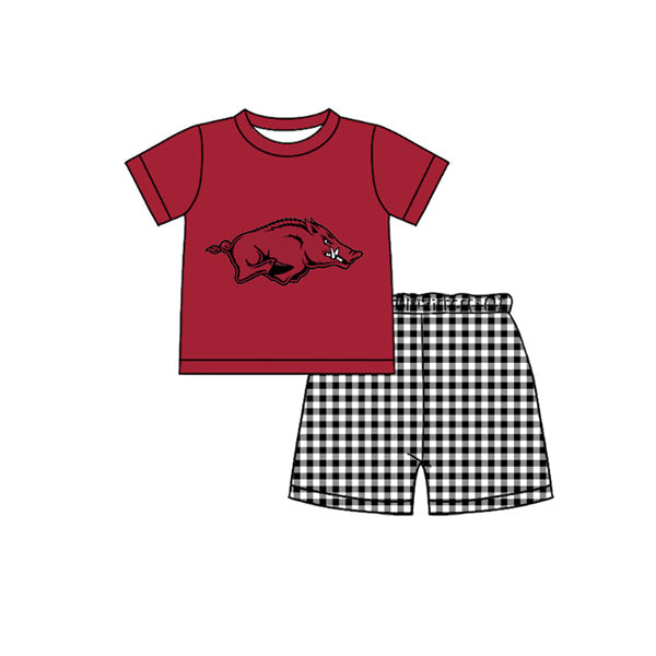 Preorder moq 5 Baby Boys Short Sleeve Red Bulls Top Checked Shorts Team Clothes Set