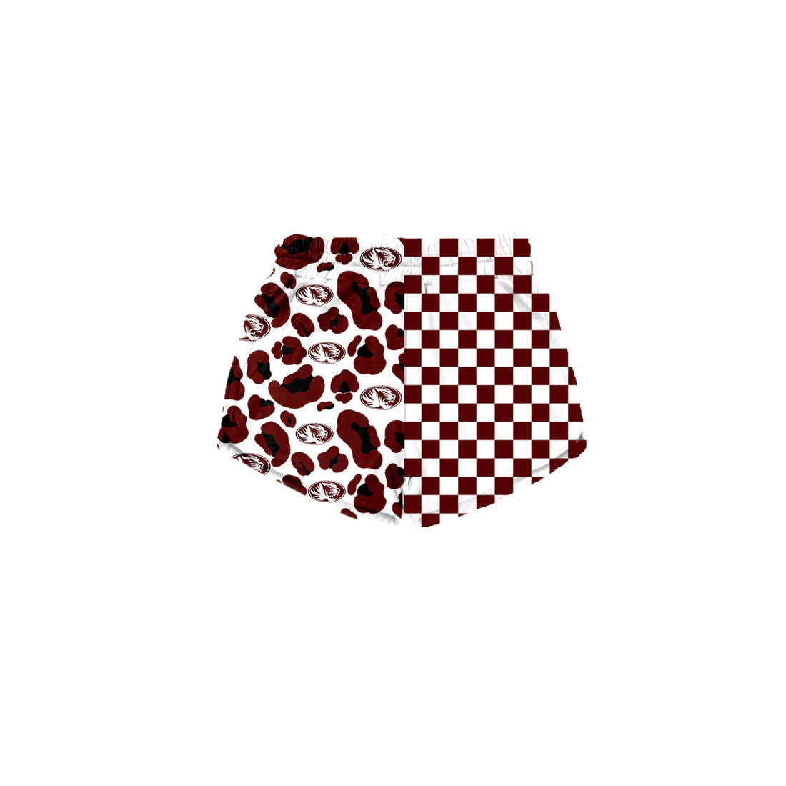 Preorder (moq 5)Baby Girls Maroon Checked Leopard Silsbee Tigers Team Shorts Bottom