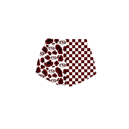Preorder (moq 5)Baby Girls Maroon Checked Leopard Silsbee Tigers Team Shorts Bottom