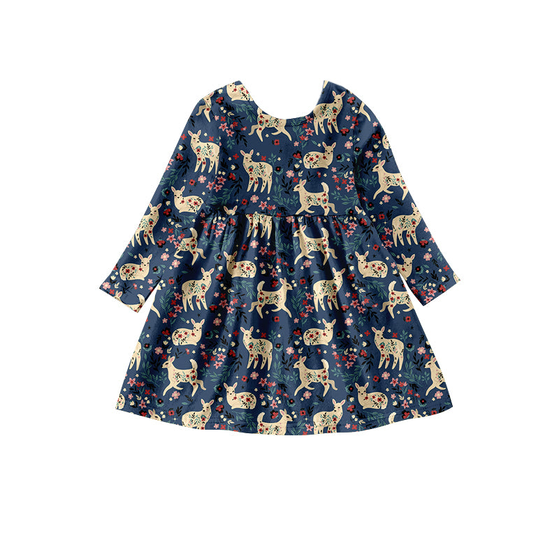Preorder (moq 5)Baby Girls Flowers Deer Hunting Knee Length Dresses