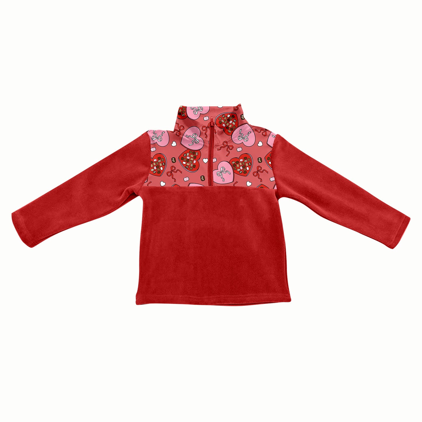 Preorder(moq 5) Baby Girls Red Hearts Bows Half Zipper Valentines Pullovers Sweater Tops