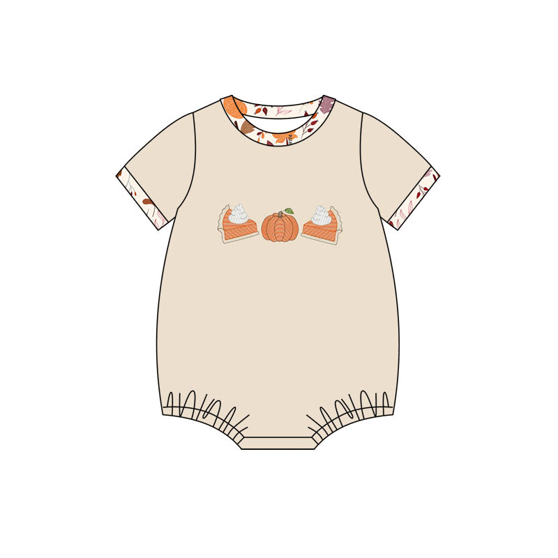Preorder (moq 5)Baby Boys Khaki Short Sleeves Cakes Pumpkins Bummies Rompers