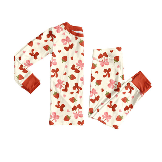 Preorder(moq 8)Baby Girls Hearts Strawberry Top Pants Valentine Pajamas Sets