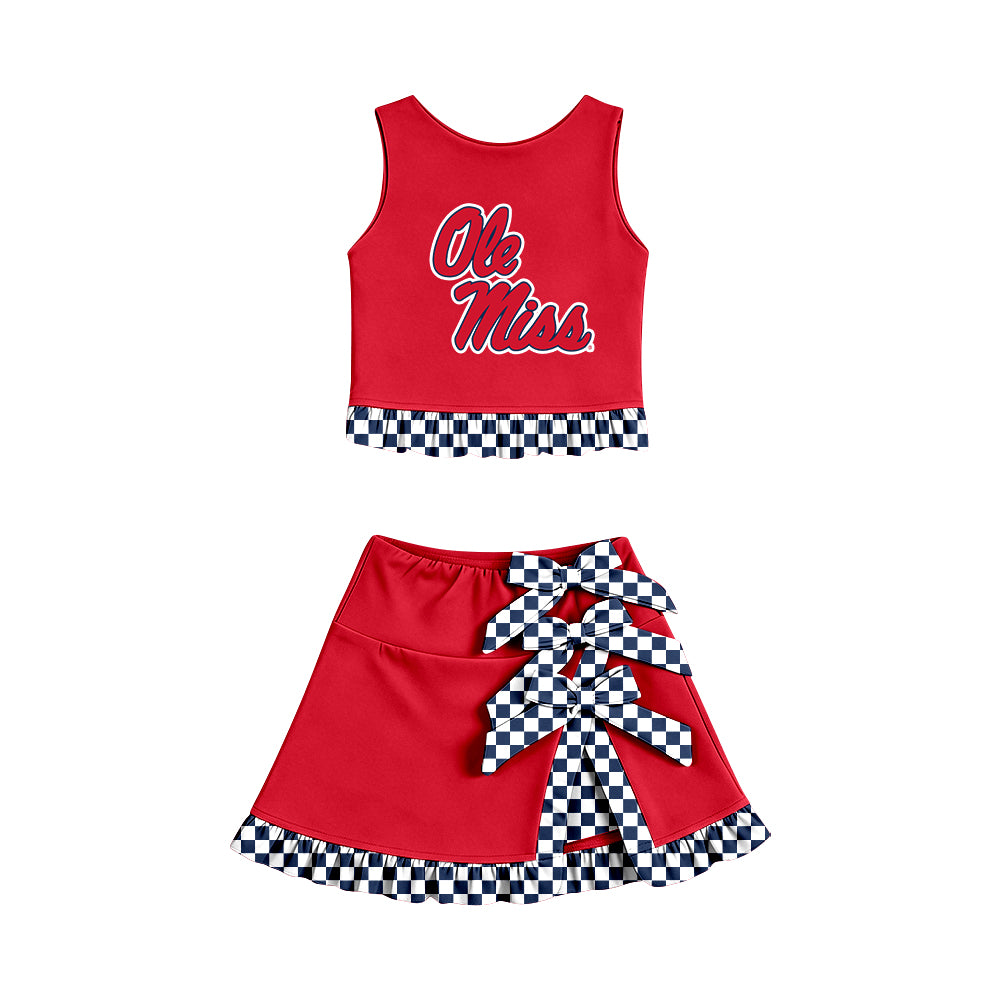Preorder (moq 5) Baby Girls Ole Miss Vest Bows Skirt Short Team Clothes Sets