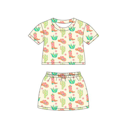 Preorder (moq 5)Baby Girls Hats Boots Stars Top Skirt Shorts Western Clothes Set