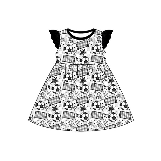 Preorder (moq 5)Baby Girls Flutter Sleeve Stars Footballs Team Knee Length Dresses
