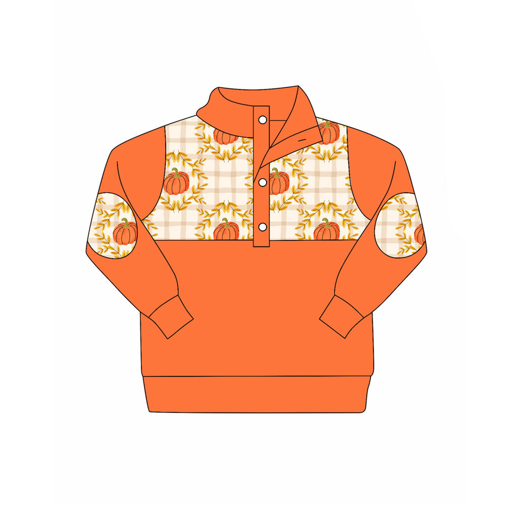 Preorder (moq 5)Baby Boys Long Sleeve Pumpkins Fall Button Polo Shirts Top