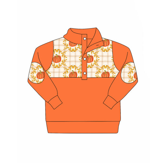 Preorder (moq 5)Baby Boys Long Sleeve Pumpkins Fall Button Polo Shirts Top