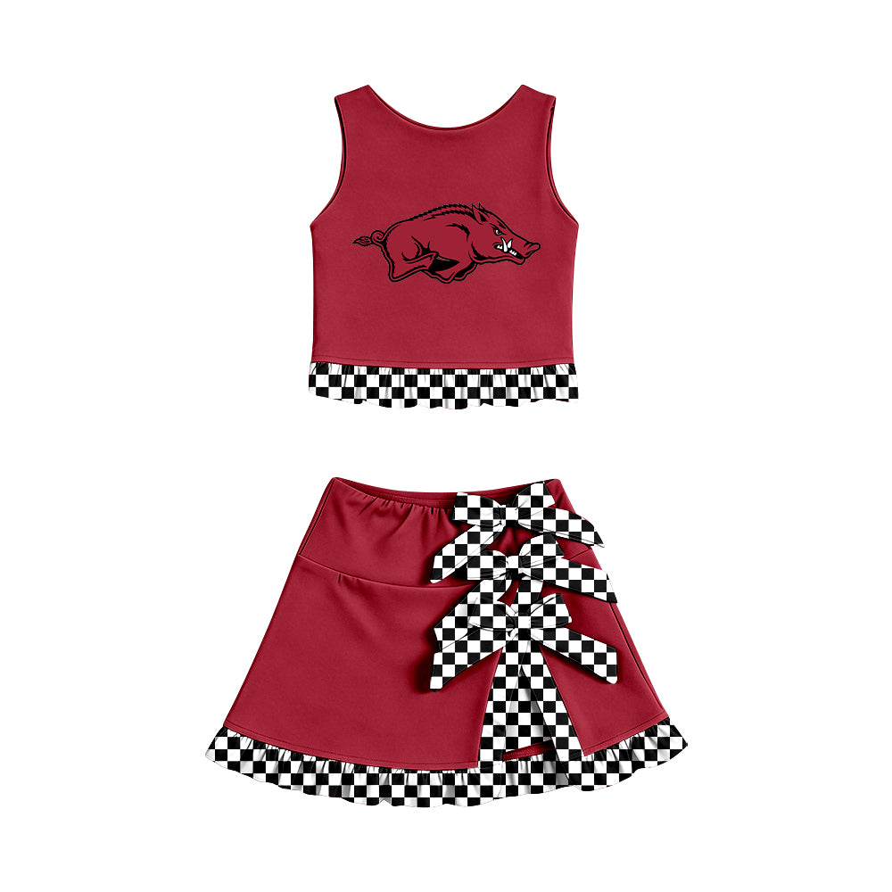 Preorder (moq 5) Baby Girls Arkansas Vest Bows Skirt Short Team Clothes Set