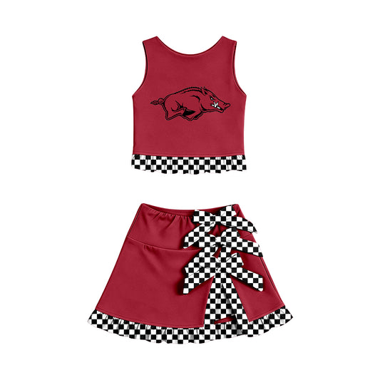 Preorder (moq 5) Baby Girls Arkansas Vest Bows Skirt Short Team Clothes Set