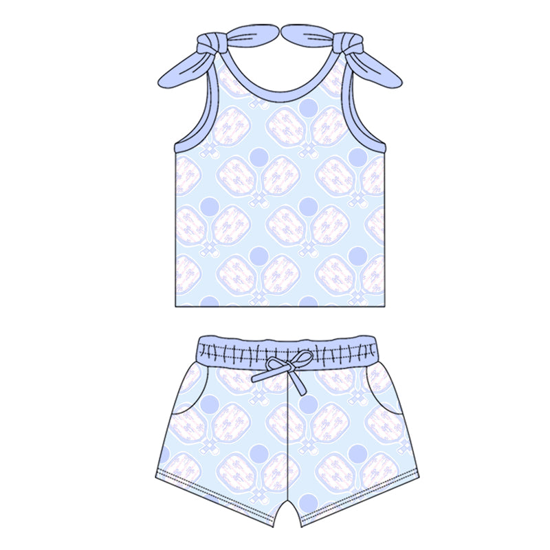 Preorder (moq 5)Baby Girls Blue Tennis Shirt Top Shorts Clothes Sets