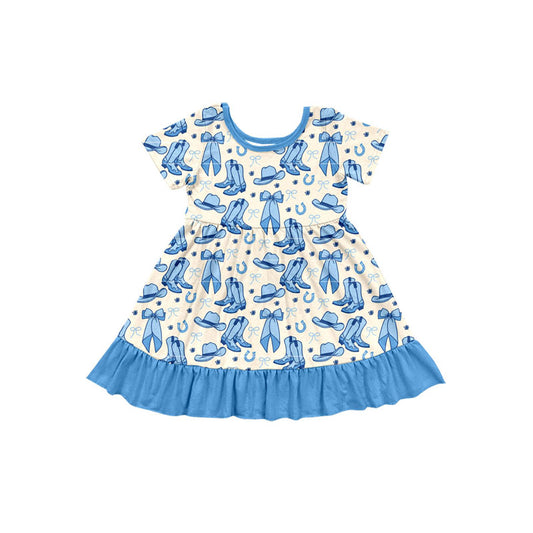 Preorder (moq 5)Baby Girls Bows Boots Hats Western Ruffle Knee Length Dresses