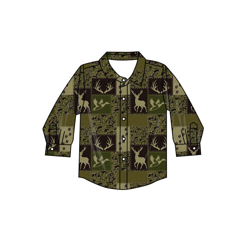 Preorder (moq 5)Baby Girls Deer Ducks Camo Hunting Button Shirts Top