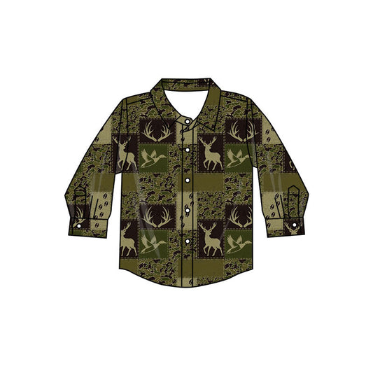 Preorder (moq 5)Baby Girls Deer Ducks Camo Hunting Button Shirts Top