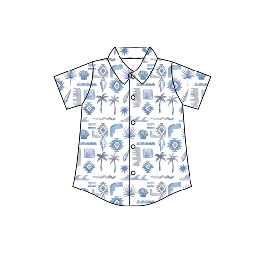 Preorder (moq 5)Baby Boys Short Sleeve Aztec Beach Button Shirts Top