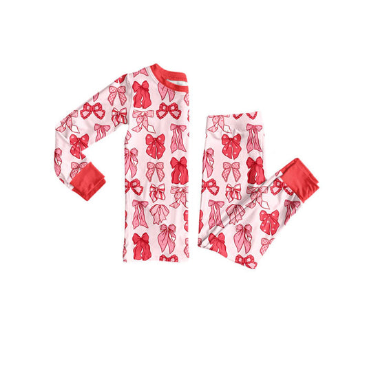 Preorder(moq 8)Baby Girls Red Hearts Bows Plaid Top Pants Valentine Pajamas Sets