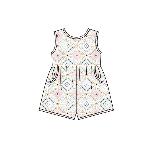 Preorder (moq 5)Baby Girls Pink Aztec Flowers Shorts Summer Jumpsuits