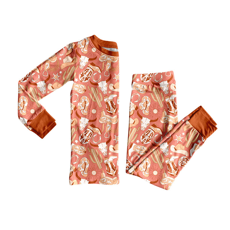 Preorder(moq 5) Baby Boys Western Boots Cactus Cow Top Pants Lounge Wear Pajamas Sets