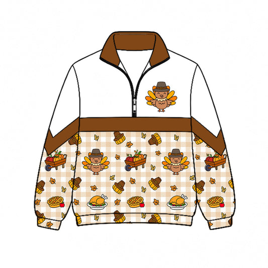 Preorder (moq 5)Baby Boys Turkey Pumpkins Cakes Thanksgiving Zip Pullovers Top