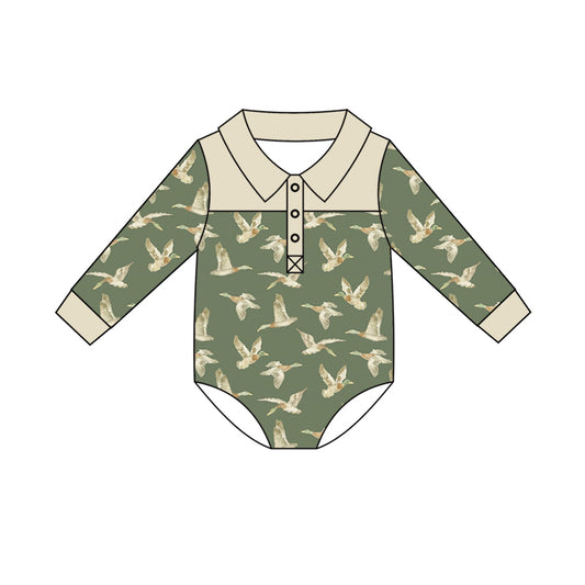 Preorder (moq 5)Baby Boys Long Sleeve Ducks Button Hunting Rompers