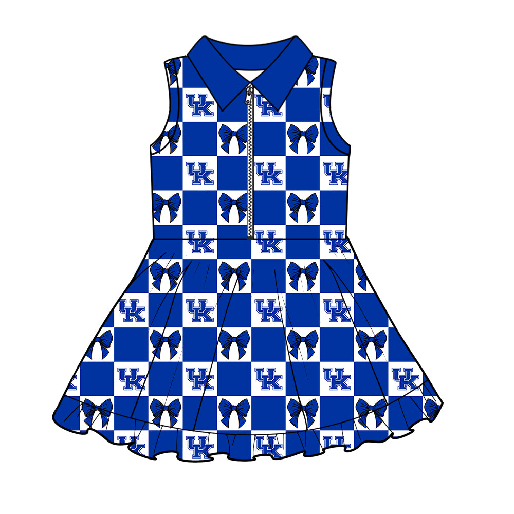 Preorder (moq 5)Baby Girls UK Bows Checked Zipper Team Shorts Knee Length Dresses