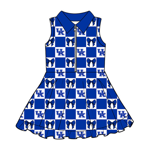 Preorder (moq 5)Baby Girls UK Bows Checked Zipper Team Shorts Knee Length Dresses