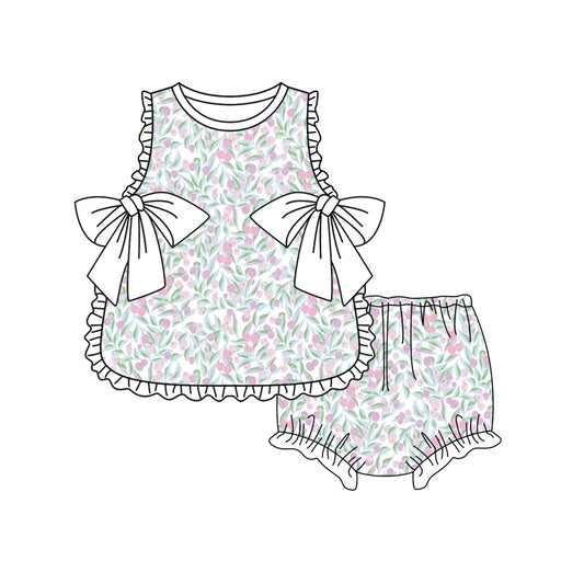 Preorder moq 5 Baby Girls Colorful Flowers Tunic Bummies Short Clothes Set