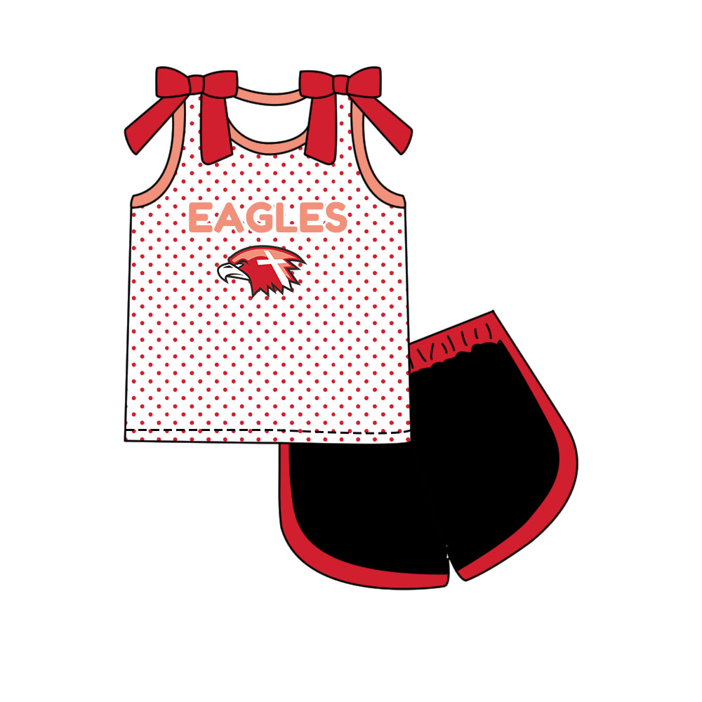 Preorder (moq 5)Baby Girls Bows Eagles Polka Dots Top Short Team Clothes Set