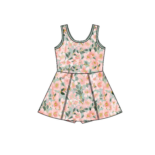 Preorder(moq 5) Baby Girls Peach Floral Shorts Knee Length Dresses