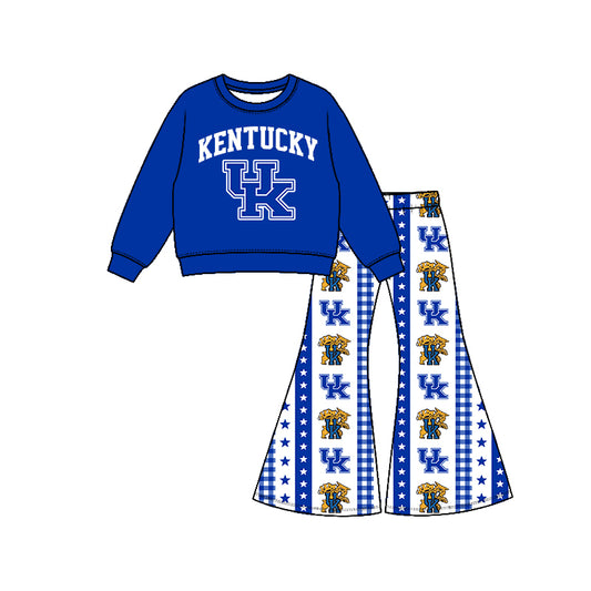 Preorder (moq 5) Girls Kentucky Football Team Long Sleeve Shirts Bell Pants Boutique Outfits Clothes Sets