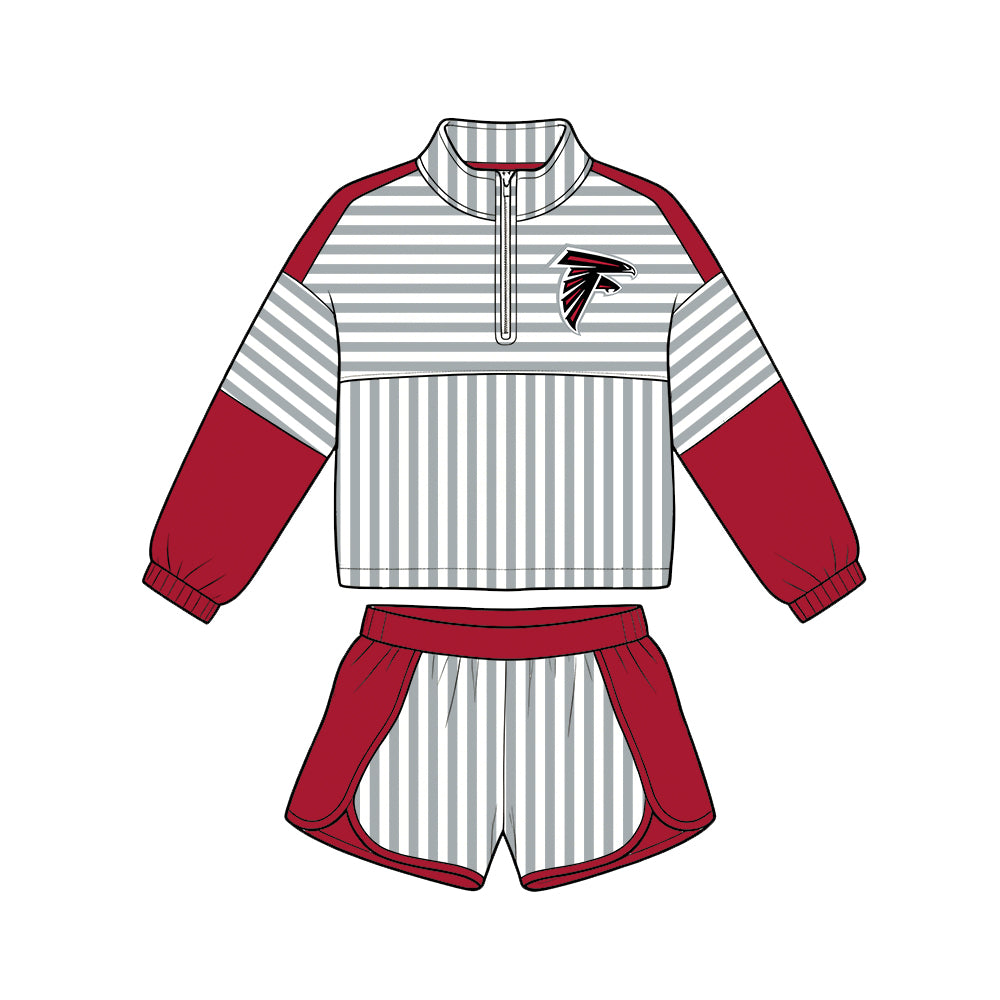 Preorder (moq 5)Baby Girls Grey Stripe Falcons Zip Pullovers Short Team Clothes Set