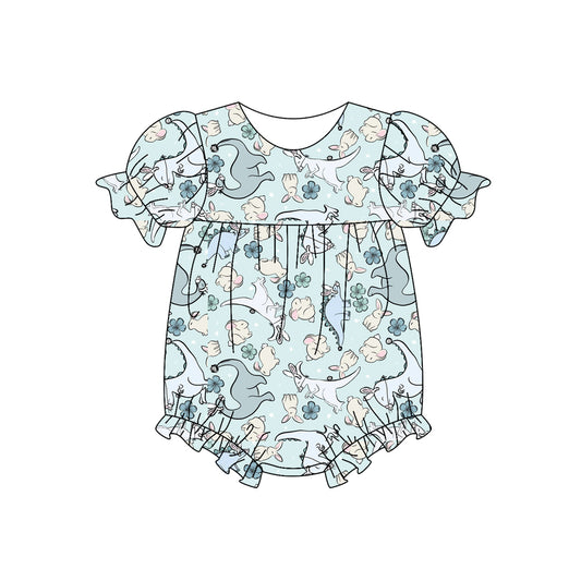 Preorder (moq 5)Baby Girls Rabbit Dinosaur Flowers Easter Ruffle Rompers