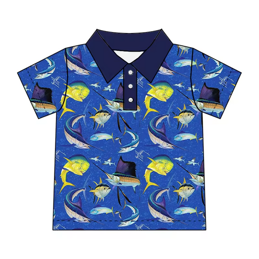 Baby Boys Fish Short Sleeve Buttons Top Shirt Preorder(moq 5)