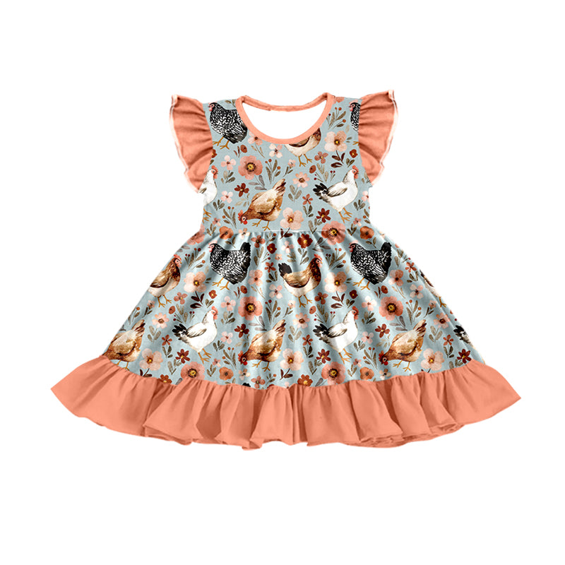 Baby Girls Chicken Flowers Ruffle Knee Length Dresses preorder(moq 5)