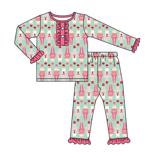 Baby Girls Christmas Soldier Ruffles Top Pants Pajamas Clothes Sets Preorder(moq 5)