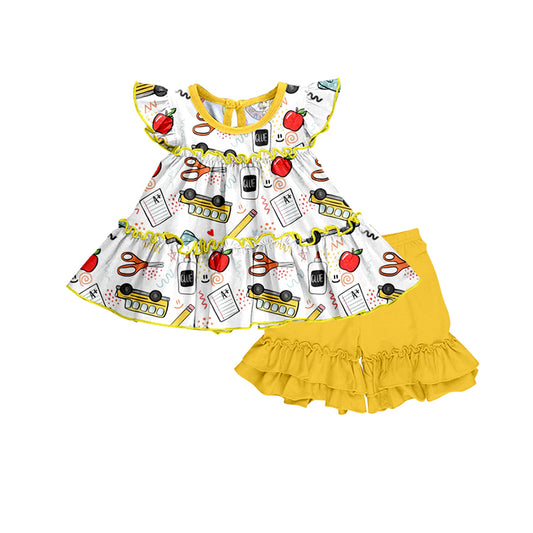 Baby Girls Back To School Tunic Ruffle Shorts Clothes Sets preorder (moq 5)