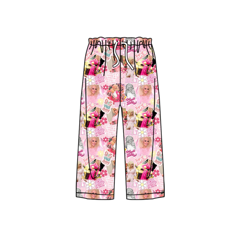 Adult Women Pink Singer Flowers Bottoms Pants Pajamas Preorder(moq 5)